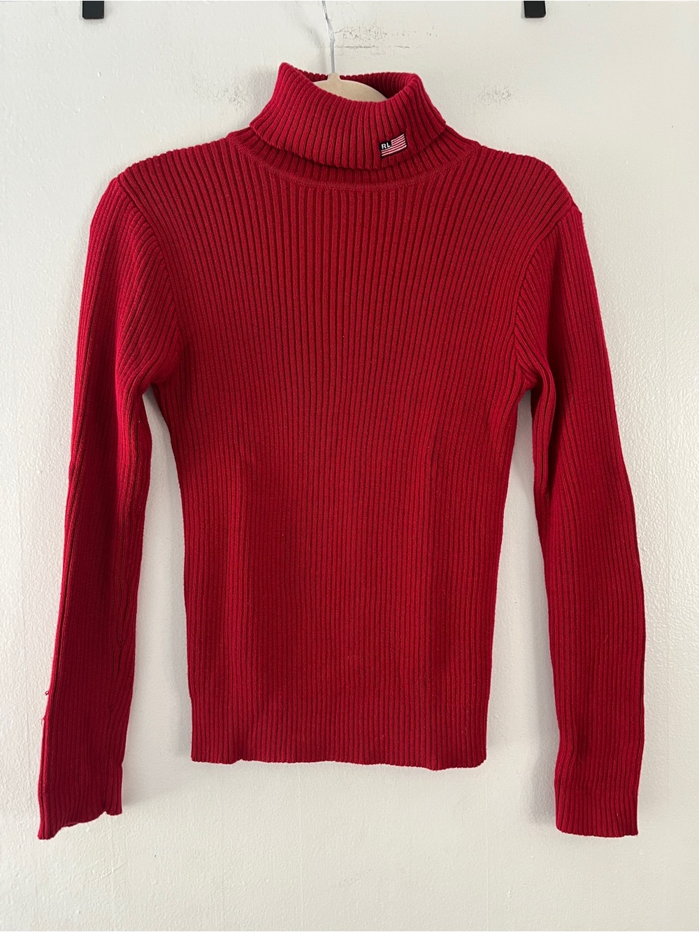 Ralph Lauren Red Ribbed Funnel Neck Sweater